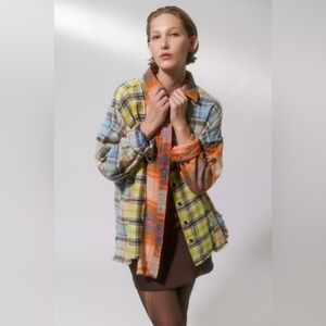 BDG Robbie Spliced Flannel Button-Down Shirt, Size XS (NWT)